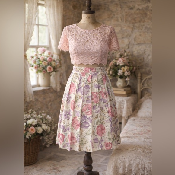 Dresses & Skirts - Vintage 1980s Toni Garment For C.C Magic, Pastel, Floral, Pleated Skirt